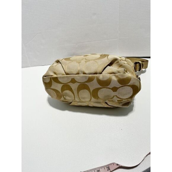 Coach Beige Signature Canvas C Print Canvas Leather Trim Hobo Shoulder Bag Gold - Picture 8 of 12